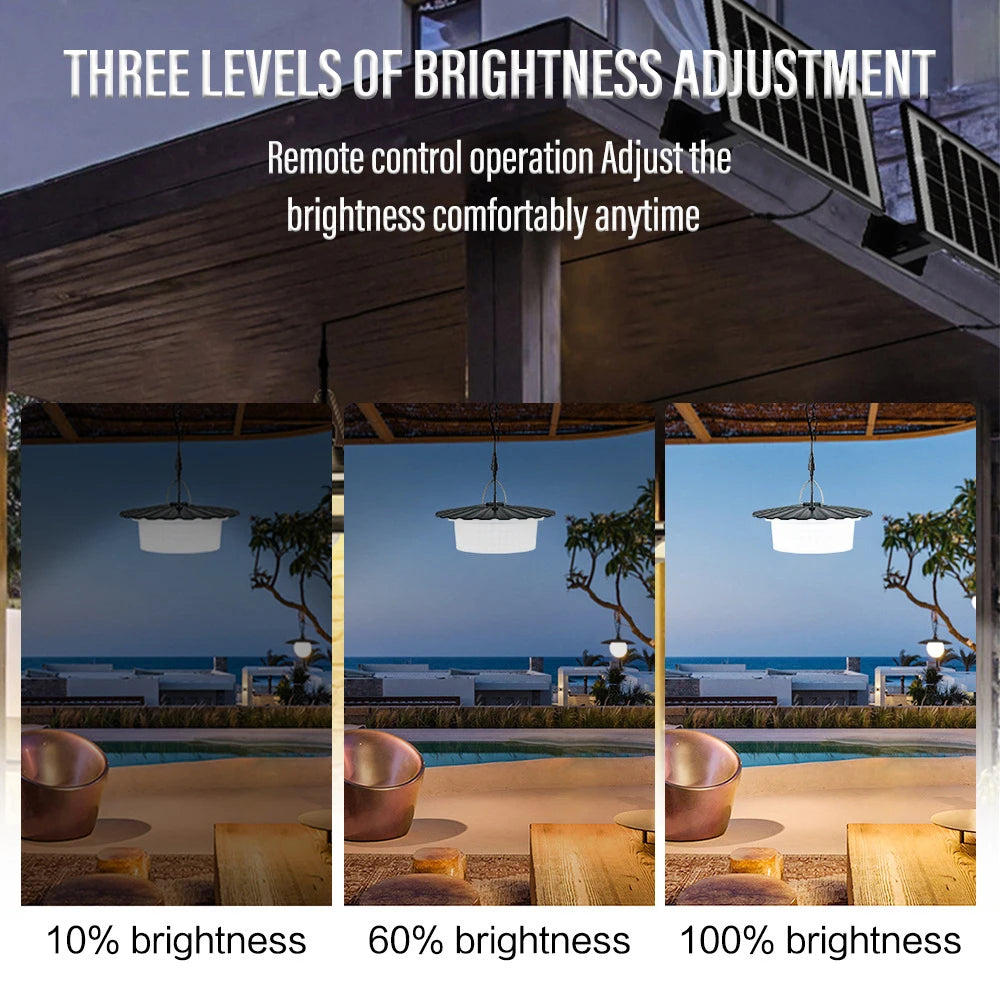 Outdoor Solar Pendant Light with Motion Sensor Solar Light 5 Modes with Remote Control 360° Wide Angle Lighting