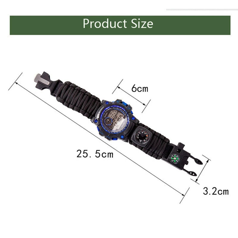 Outdoor Survive Watch Emergency with Night Vision 50M Waterproof Paracord Knife Compass Thermometer Whistles First Aid Kits Hot