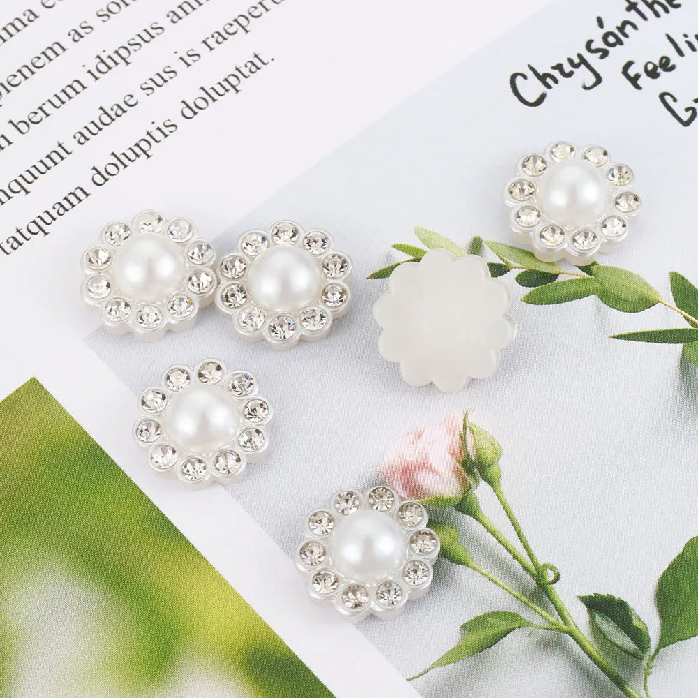 50pcs Rhinestone Flatback Cabochon Base White Imitation Pearl Beads Bowknots Hair DIY Accessories