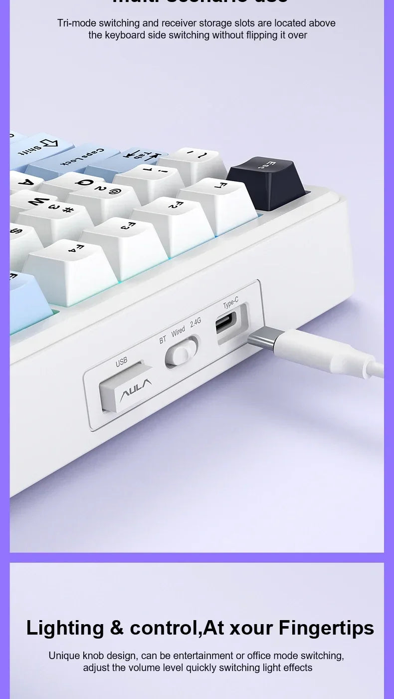 AULA F75 MAX Gaming Keyboard Three-mode connection 75% Layout Gasket Structure Hot-Swap RGB E-sports Keyboard Game Accessories