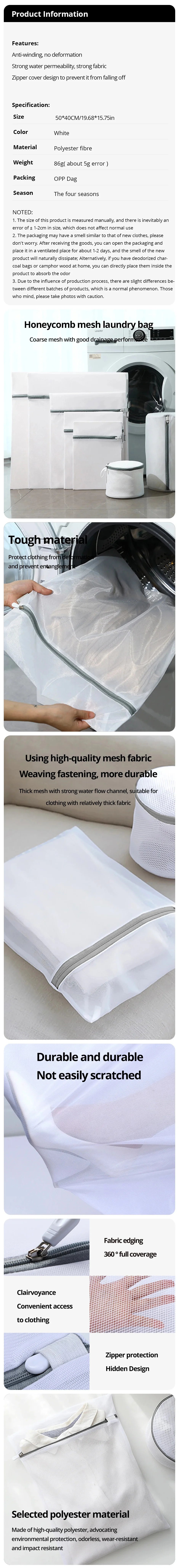 2Pcs White 40X50cm Durable Honeycomb Mesh Laundry Bags For Delicates Net Fabric Durable And Reusable Delicate Wash Bag