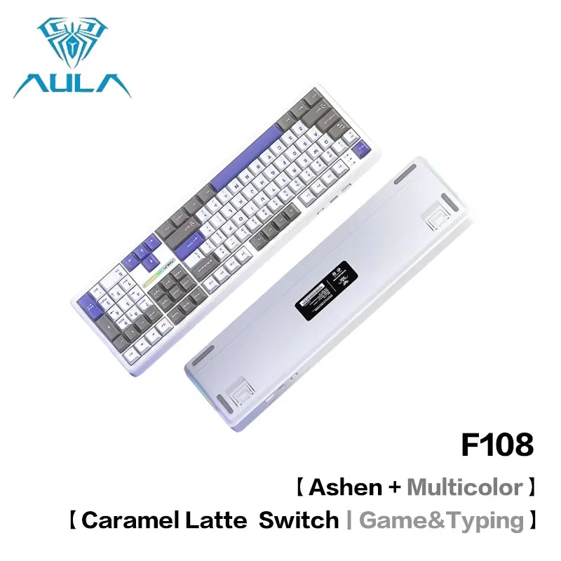 AULA F108pro Mechanical Keyboard Three-mode Bluetooth /2.4G/ Wired Customized Full-key Hot-swapable Gasket Structure RGB Light e