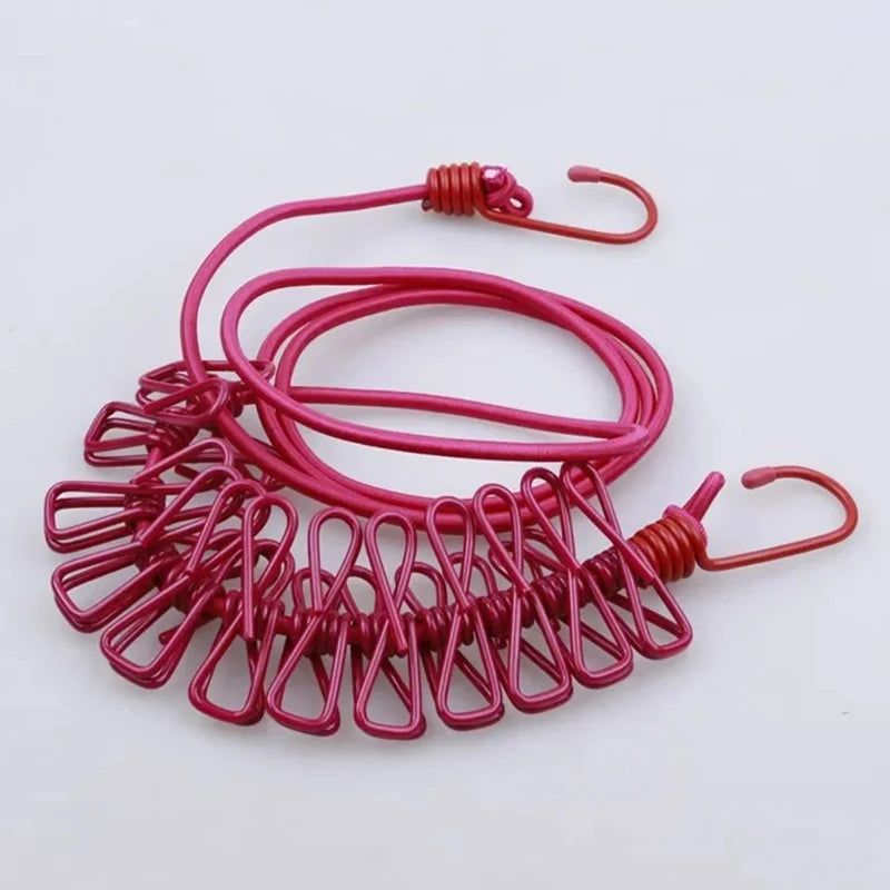 Portable Clothing Clothesline with 12 Clips Retractable Laundry Dryer Clothes Rope Drying Rack Cloth Hanging Line For Outdoor