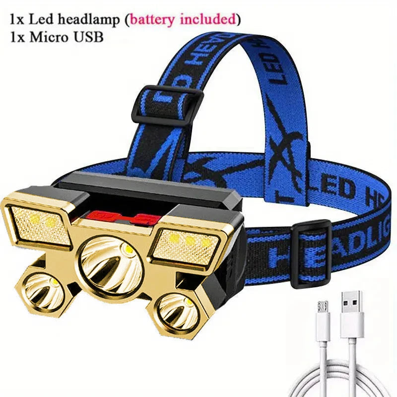 Super Bright Headlights USB Rechargeable Portable Night Flashlight Waterproof Headlamp for Outdoor Fishing Camping Adventure
