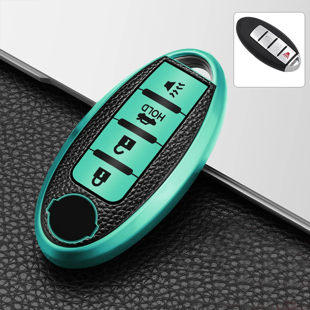 For Infiniti Nissan Altima Maxima Murano Rogue Sentra 370z Leather TPU Car 4Button Key Case Cover Keychain Protector Accessories