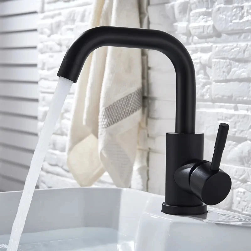 Black Nickel Bathroom Basin Faucet 304 Stainless Steel Hot Cold Wash Mixer Crane Tap 360 Rotation Sink Faucets Single Handle