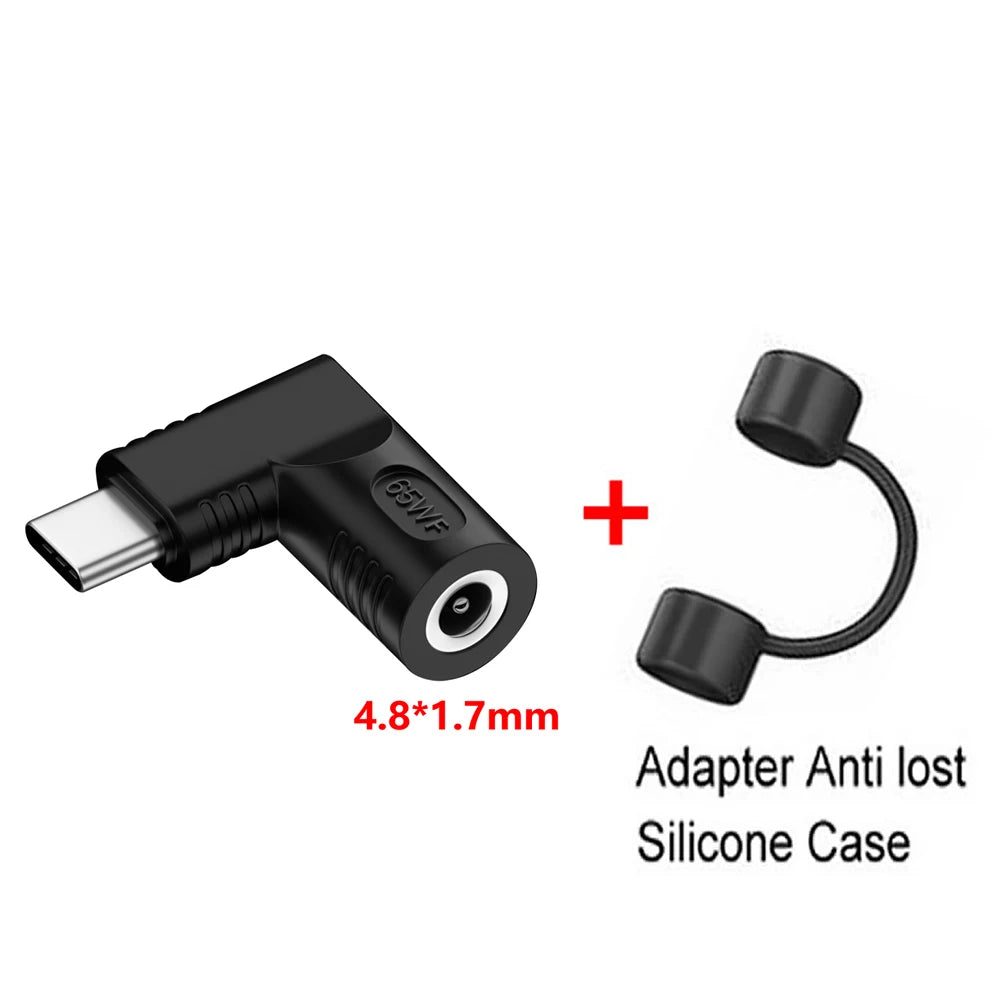 PD 65W Laptop Power Connector DC Jack Female to USB Type C Male Output Fast Charging Adapter for MacBook Tablet Switch Phone