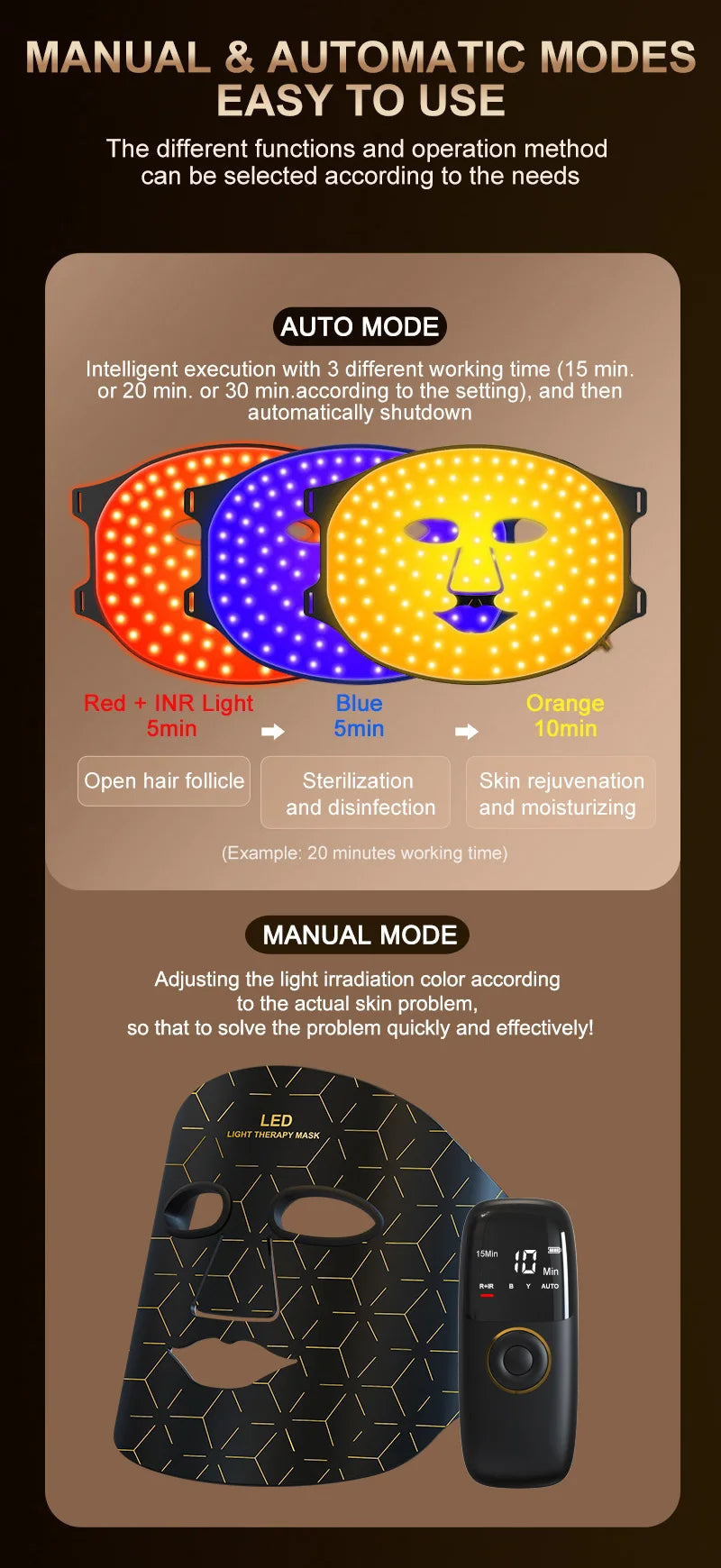 NIR LED Face Mask Neck Mask 92 and 78 Lamp 368 and 312 Beam Infrared Light Therapy 3 Brightness Reduce Wrinkle Acne Facial Care