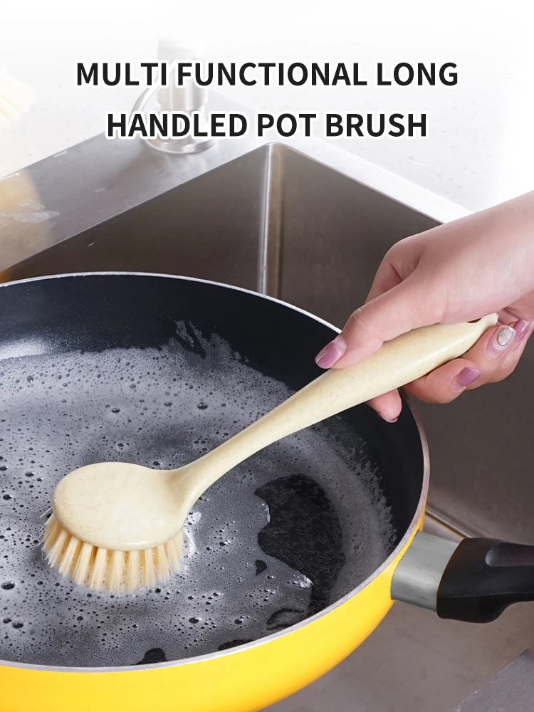1PC/3PCS Pan Brush With Handle Kitchen Household Clean Non-Stick Oil Brush Pan Brush With Long Handle Scrub Dish Brush