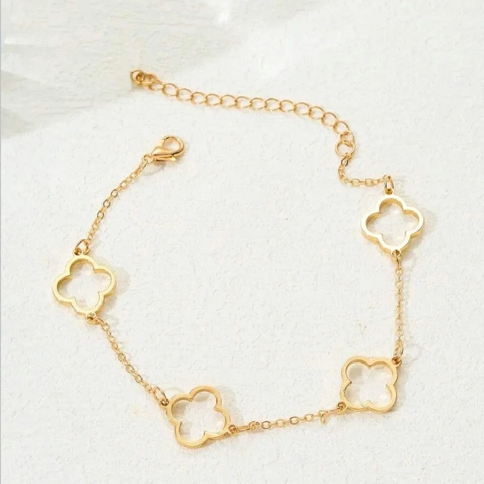 Yupsk Fashion Elegant Hollowed Out Four-leaf Clover Bracelet Stainless Steel Adjustable Chain Bracelets Ladies Daily Jewelry