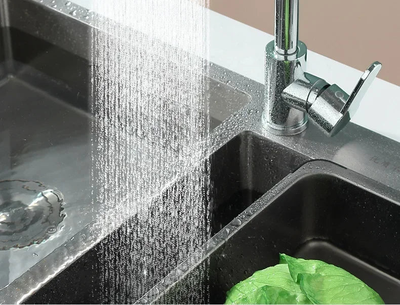 Waterfall Design Kitchen Faucet in Plastic steel with 360° Rotating Spray Head for Hot and Cold Water Mixing Sink Faucet
