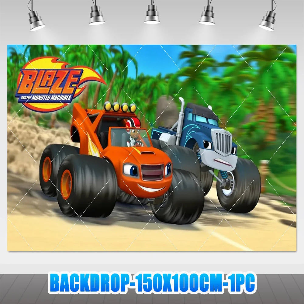 Blaze Monster Machines Theme Birthday Party Supplies Decor Cartoon Truck Balloon Banner Backdrops Cupcake Topper for Kids Gifts