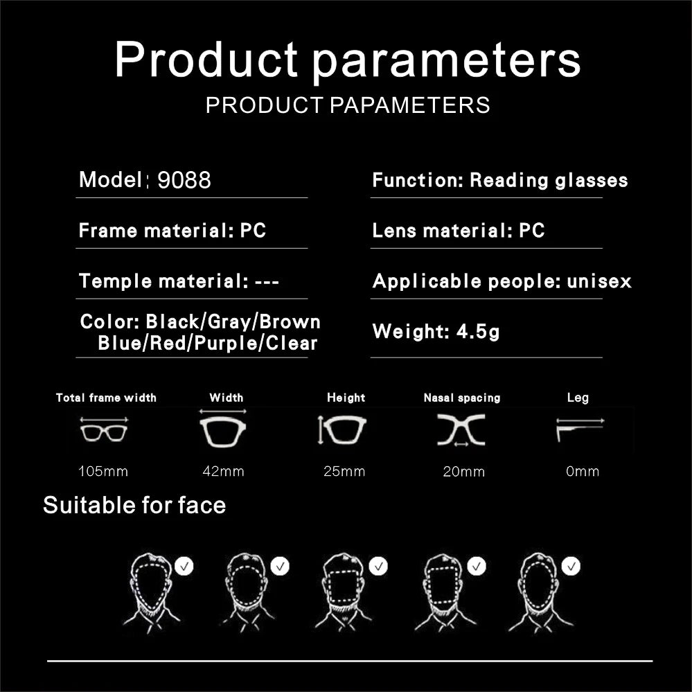 3pcs Clip Nose Mini Reading Glasses for men Optical Glasses With Box Wallet Prescription Eyeglasses 1.0-3.0