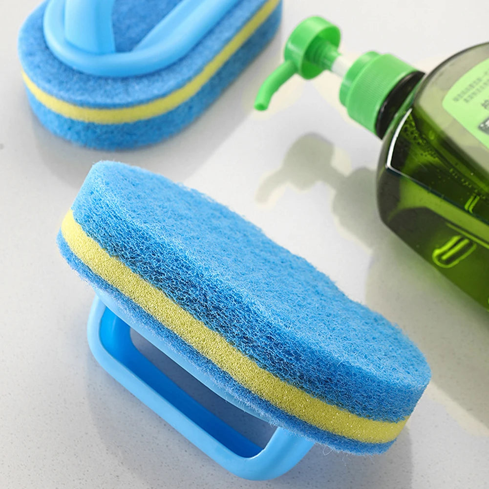 3PCS Household Cleaning Tool Brush with Handle Sponge Easy To Clean Kitchen, Bathroom, Ceramic Tiles, Walls and Windows Cleaning