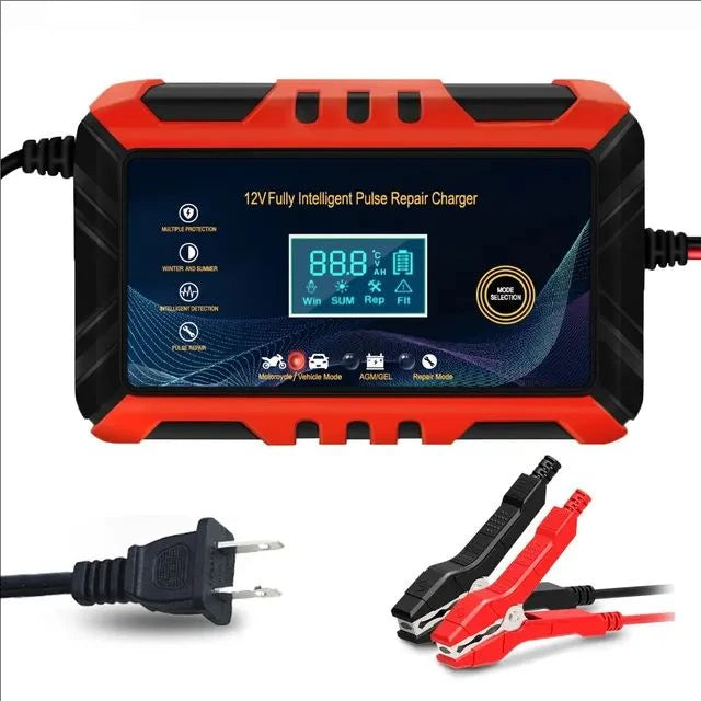 Car Battery Charger Intelligent Pulse Repair LCD Display 12V Car Battery Motorcycle Battery Charging Battery Repair Charger