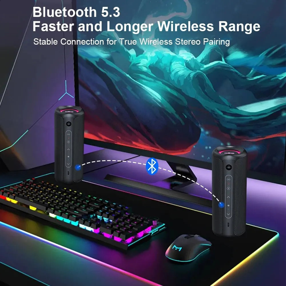 WISETIGER P3 Portable Bluetooth Speaker 30W Outdoor IPX7 Waterproof Bass Boost Sound Box TWS Dual Pairing BT5.3 RGB Lights