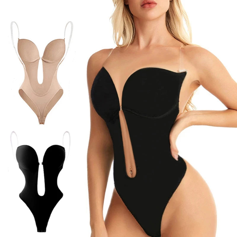 Sexy Full Body Shaper Bra Women Deep V Convertible Bra Thong Shapewear NairoMarket