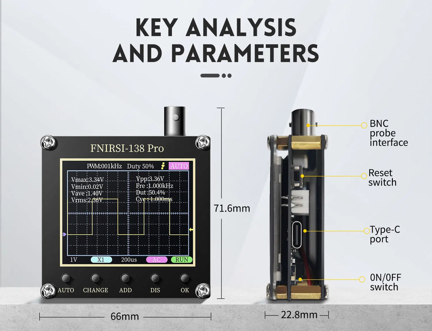FNIRSI-138 PRO DSO152 Handheld Digital Oscilloscope 2.5MSa/s 200KHz Analog Bandwidth Support AUTO,80Khz PWM And Firmware Update