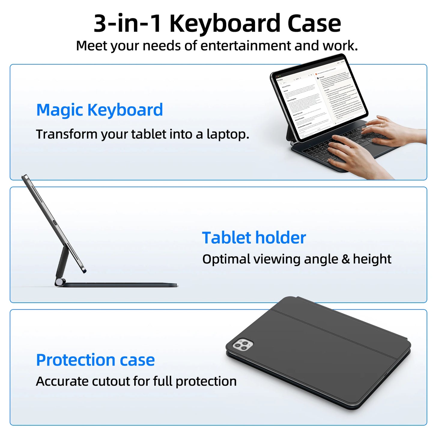 Smart PIN Plug&Play Magic Keyboard Case for iPad Pro 11 2024 M4 iPad Air 4/5/6 10.9 Multi-touch Touchpad Smart Reverse charging