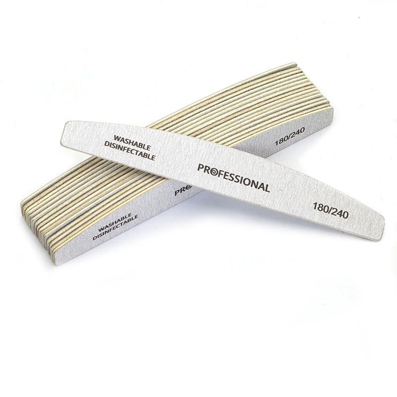 10pcs/Lot Wooden Nail Files Professional Nail Buffer 100/180 Limas Manicura Block Grey Boat Gel Polishing Wood Sanding Nail File