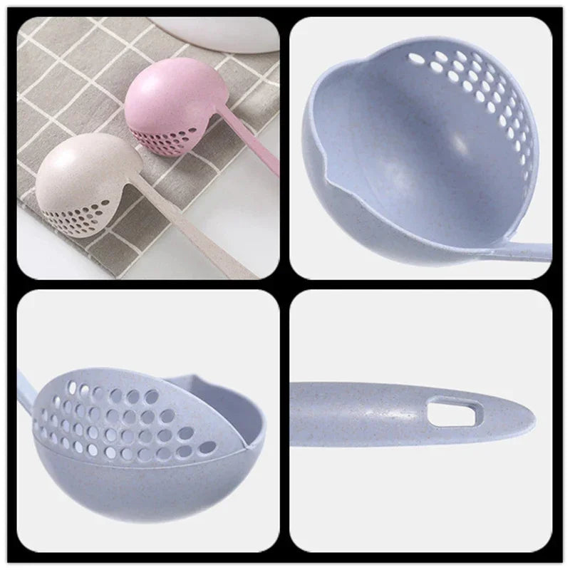 2 In 1 Creative Wheat Straw Soup Spoon Long Handle Lovely Porridge Spoons With Filter Dinnerware Kitchen Colander Tools