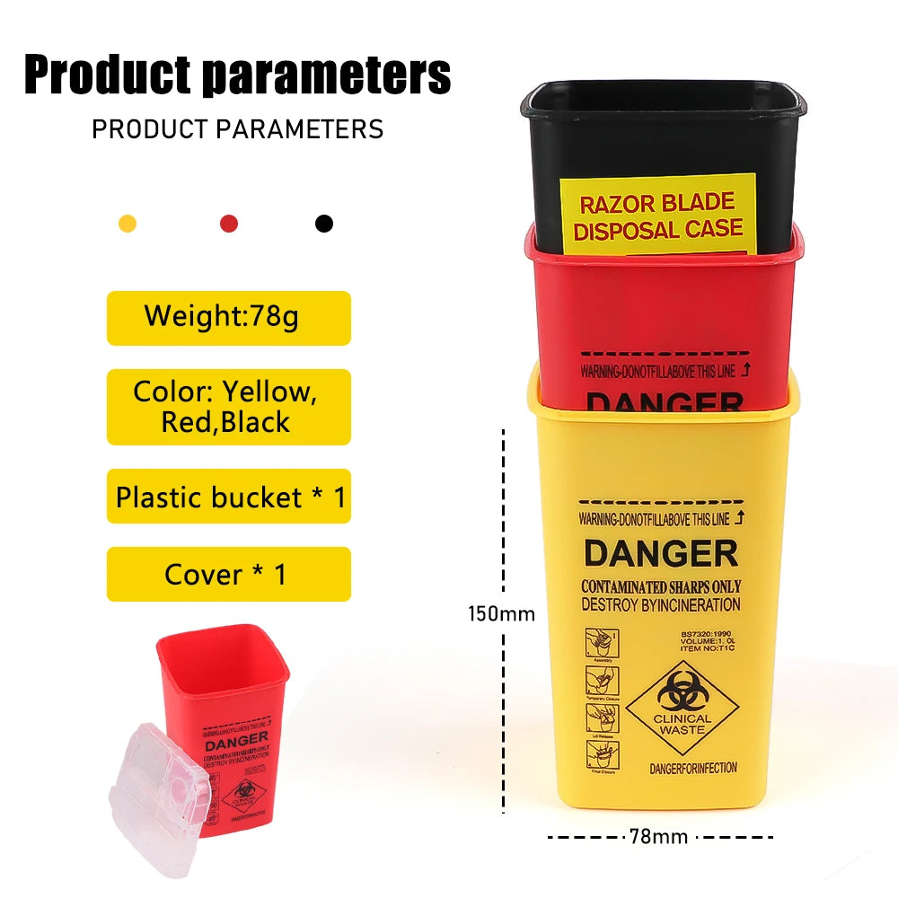 1L Tattoo Sharps Collection Bucket Storage Container Needle Disposing Sharps Blades Eyebrow Trimmers Glass Fragments Storage Bo