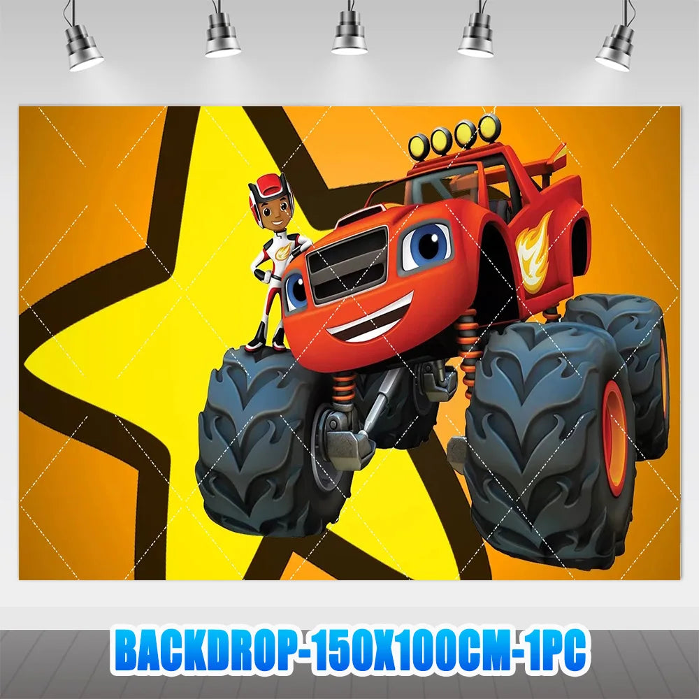 Blaze Monster Machines Theme Birthday Party Supplies Decor Cartoon Truck Balloon Banner Backdrops Cupcake Topper for Kids Gifts