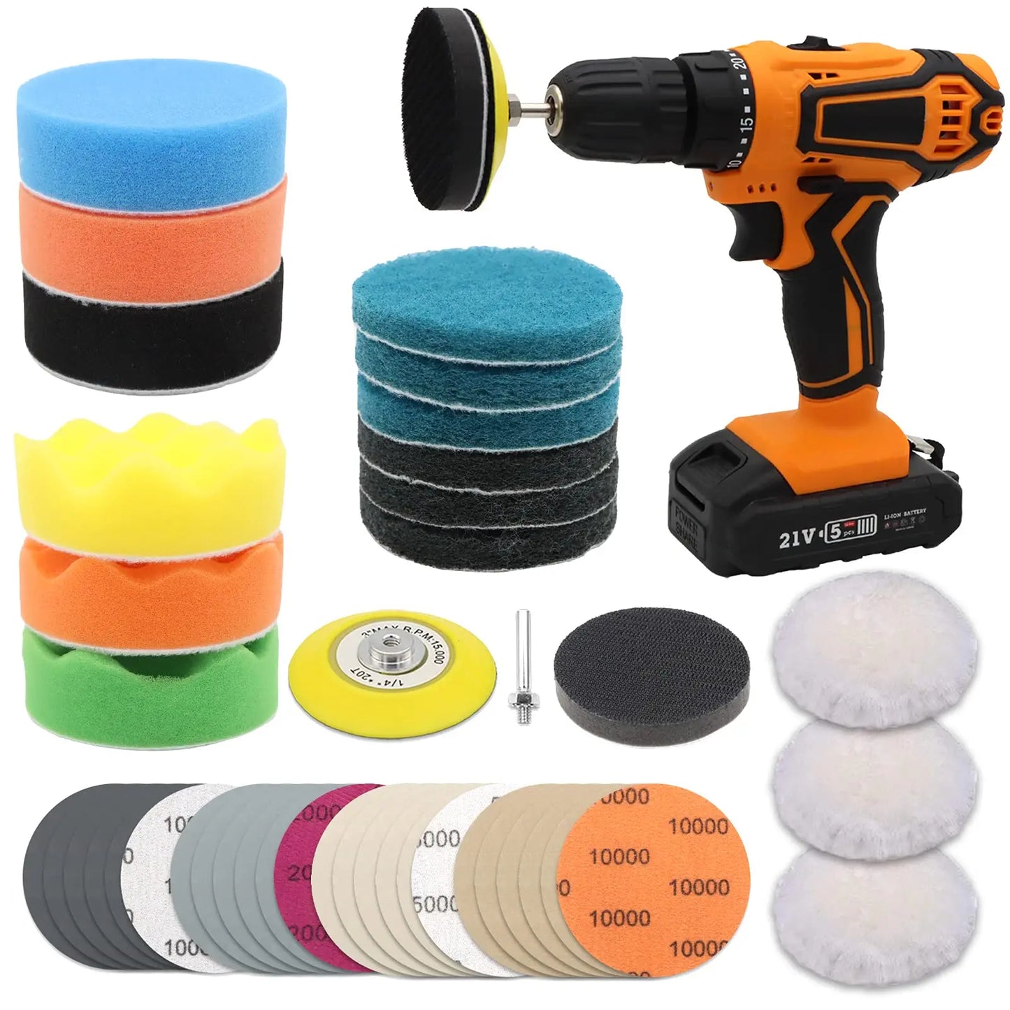 Car Headlight Restoration Kit 3 Inch Polishing Sanding Discs with Automotive Polisher Scouring Buffing Sponge Soft Interface Pad