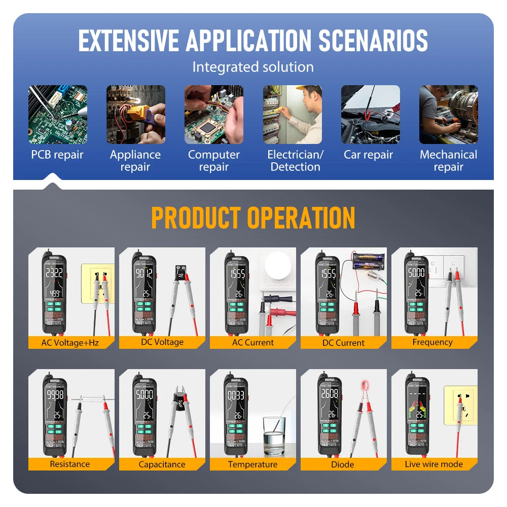MASTFUYI Multifunction Digital Multimeter AC & DC Voltage & Current, Resistive Capacitance True RMS, Rechargeable Multimeter
