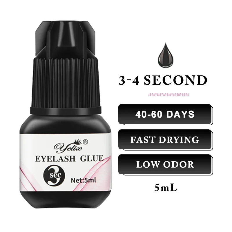 Yelix Eyelash Extension Glue 0.5-1 Sec Fast Dry Individual Lashes Glue Sensitive Eye Black/Clear Eyelash Glue Lash Extension