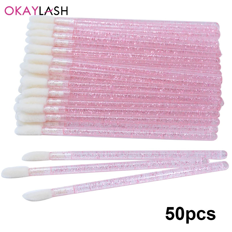 Okaylash Disposable Glitter Lip Gloss Brush Eyelash Extension Cleaning Brushes Crystal Lipstick Applicators Cleaner Makeup Tools