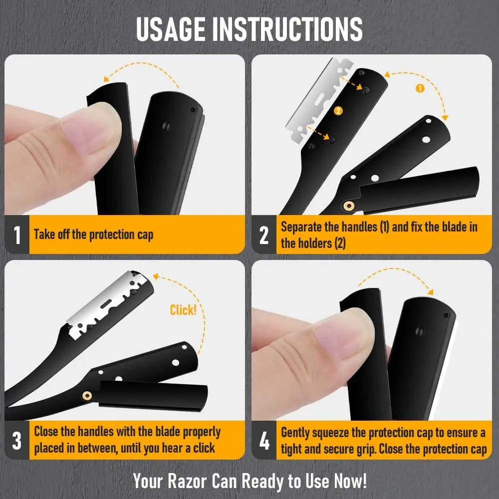 ( 1 Holder+10/20 Blades )Straight shaver arm, men's folding manual shaver, men's shaver, razor sharp blade barber shop razor
