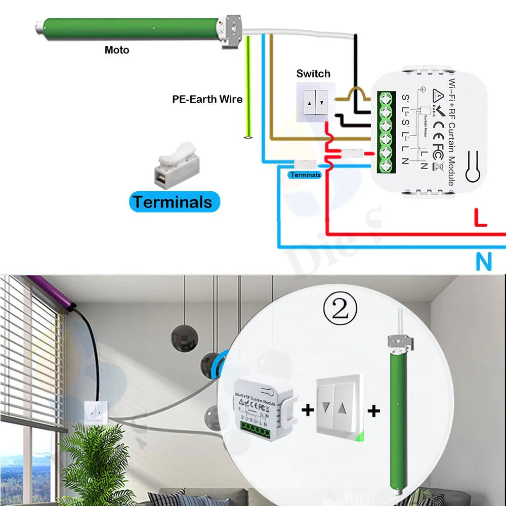 Tuya Smart Life WiFi 433Mhz Blind Curtain Switch with RF Remote for Electric Roller Shutter Google Home Alexa Smart Home Control