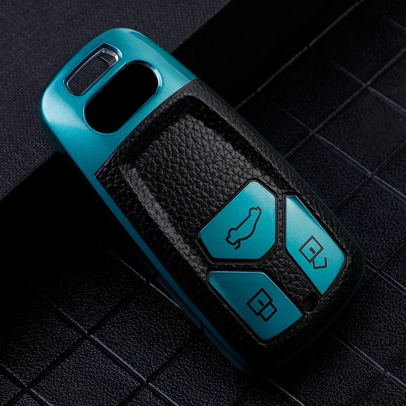 Leather TPU Car Smart Key Case Protective Cover Shell Fob Bag Holder Keychain For Audi A4L A4 A5 S5 8S B9 Q5 Q7 TT TTS TFSI