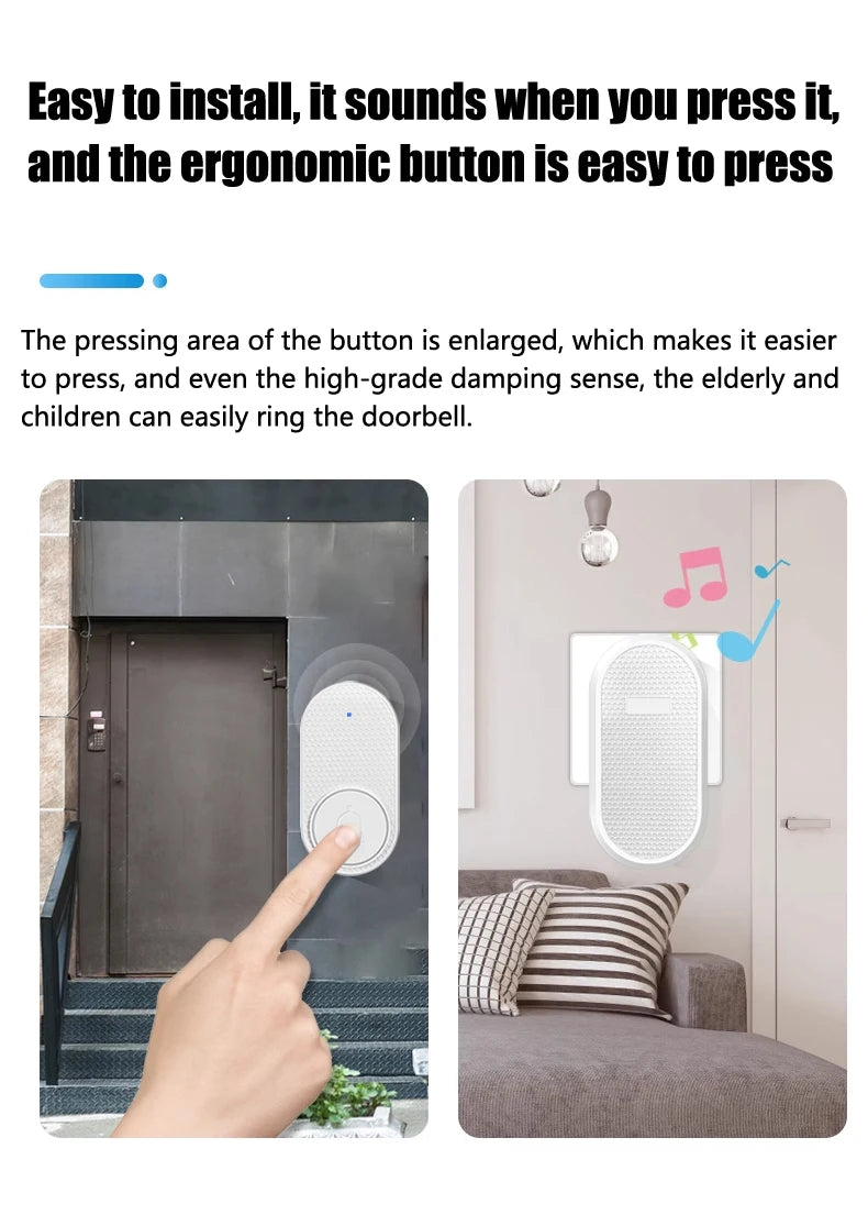 Wireless Doorbell Smart Home 200m Long Distance Remote Control Multi-tone Welcome Door Bell Volume Adjustment EU US Plug White