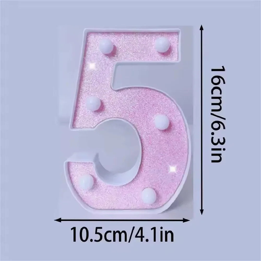 1PC 16cm LED Letter&Number Lights For Wedding,Proposal,Birthday,Party,Photo Props,Battery Powered Pink Glitter Decorative Lights