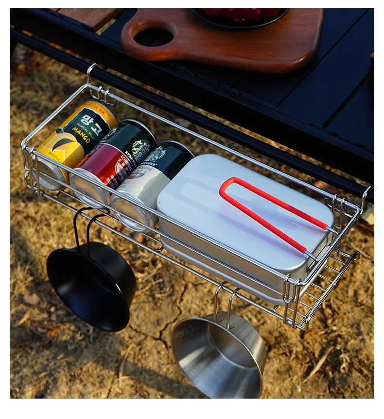 Outdoor Aluminum Table Side Storage Rack Hanging Mesh IGT Table Expansion Bracket Folding Table Extension Basket Folding Rack