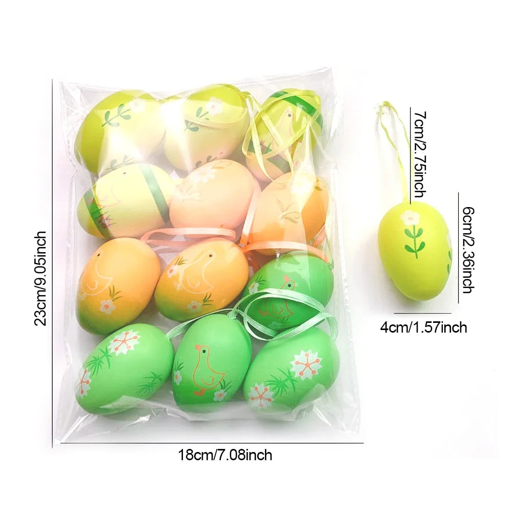 12Pcs Easter Egg Tree Pedant Foam Eggs Hanging Ornaments Easter Home Decoration 2024 Holiday Party Supplies Kids Gifts