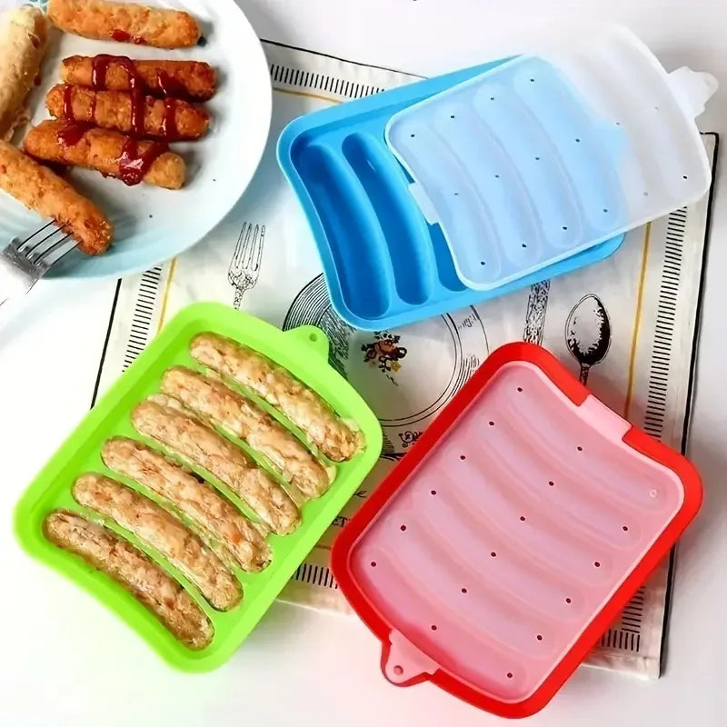 Sausage Maker Mould 6 Cavity Silicone DIY Ham Hot Dog Making Moulds With Lid Kitchen Household Sausages Cake Baking Tools Molds