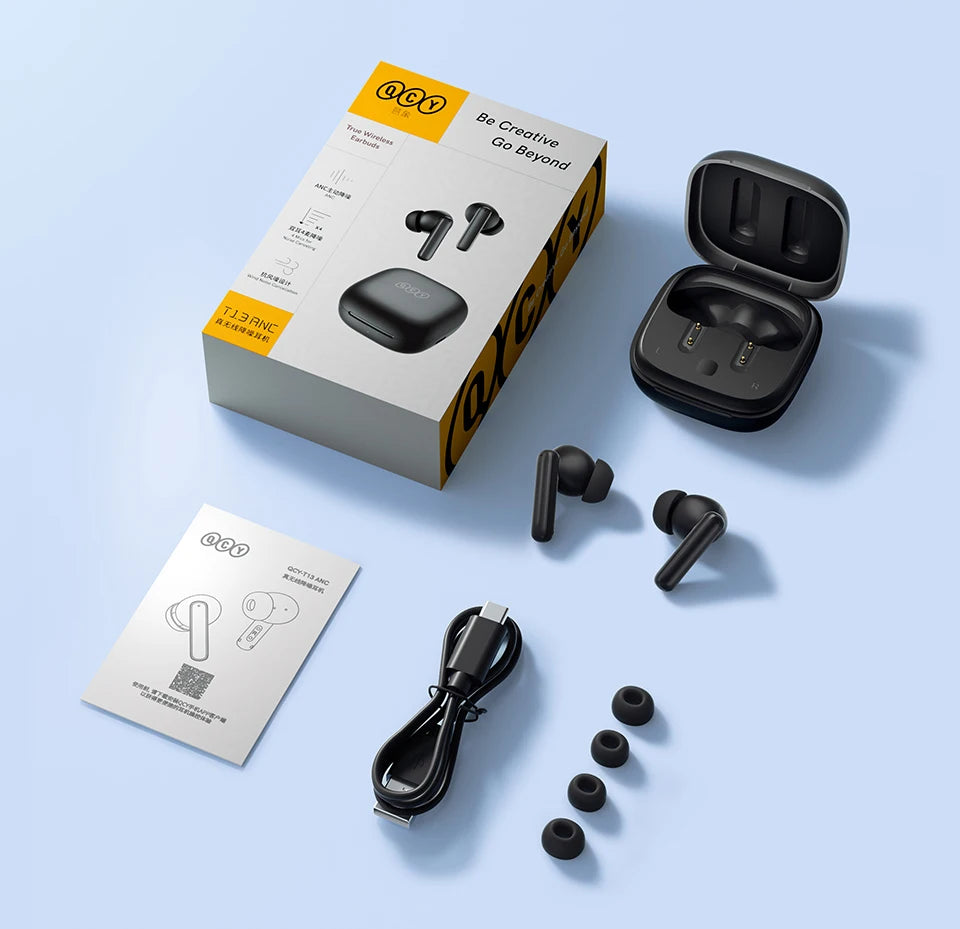 QCY T13 ANC Wireless Earphones Bluetooth 5.3 Active Noise Cancellation Headphones -28dB Fast Charge Earbuds Sports Headset