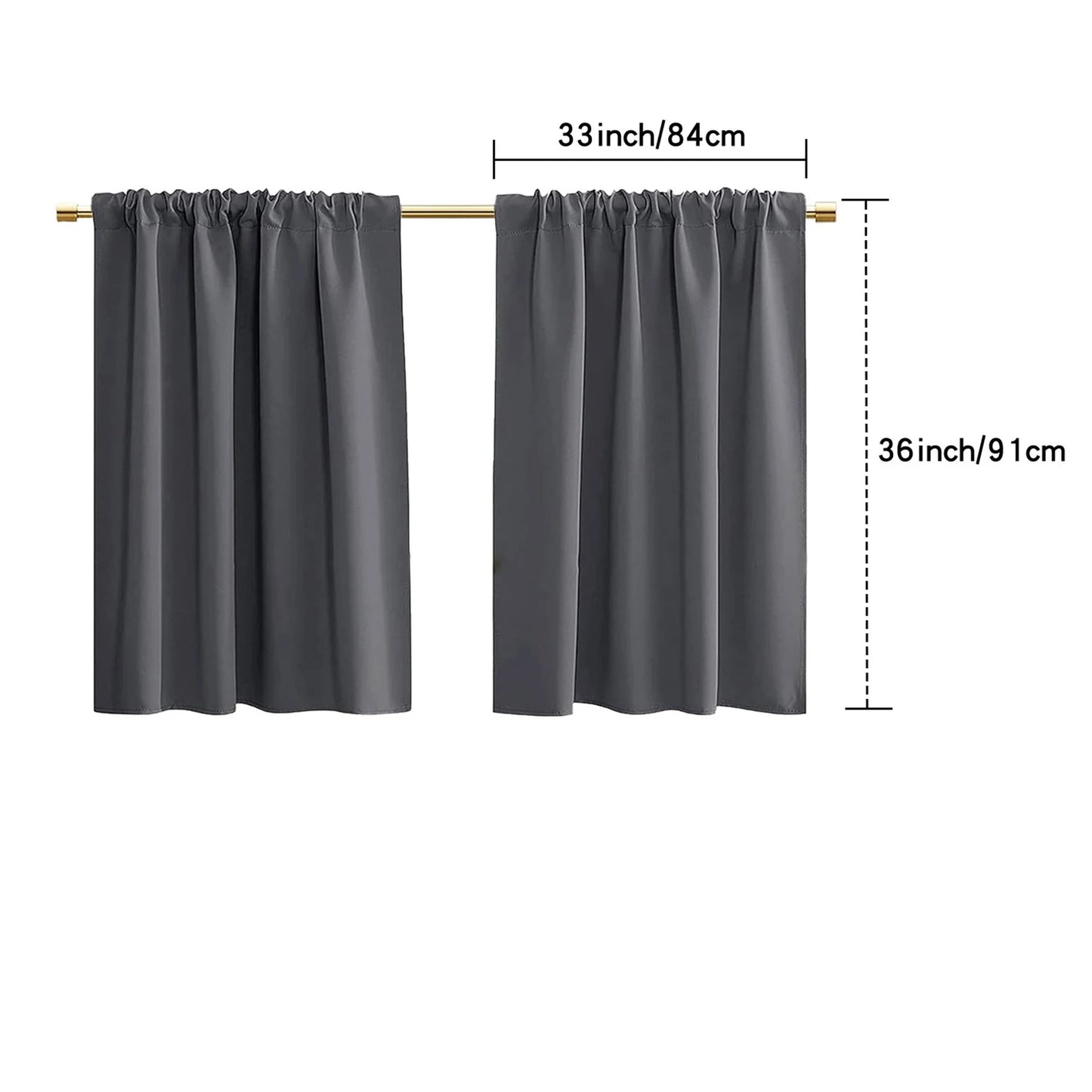 2 Panels Short Curtains for Kitchen RV Curtain Tiers 100% Blackout Drapes Rod Pocket Light Block Privacy Small Window Curtains