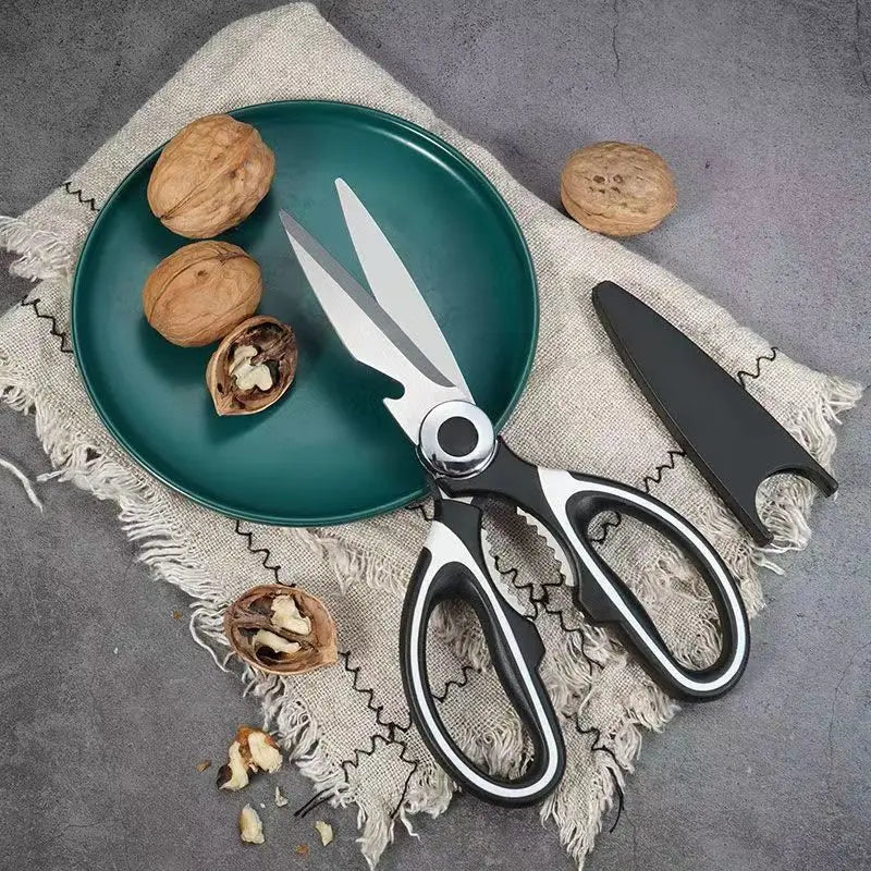 Scissors Stainless Steel Kitchen Household Bone Scissors Chicken Wings Fish Chopper Bottle Opener Clip Walnut Kitchen Tools