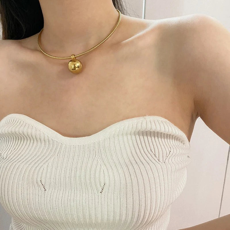 Peri'sbox Simple Imitation Pearl Globular Pendant Necklace for Women Stainless Steel Gold Plated Non-fade Hip-Hop Trendy Jewelry