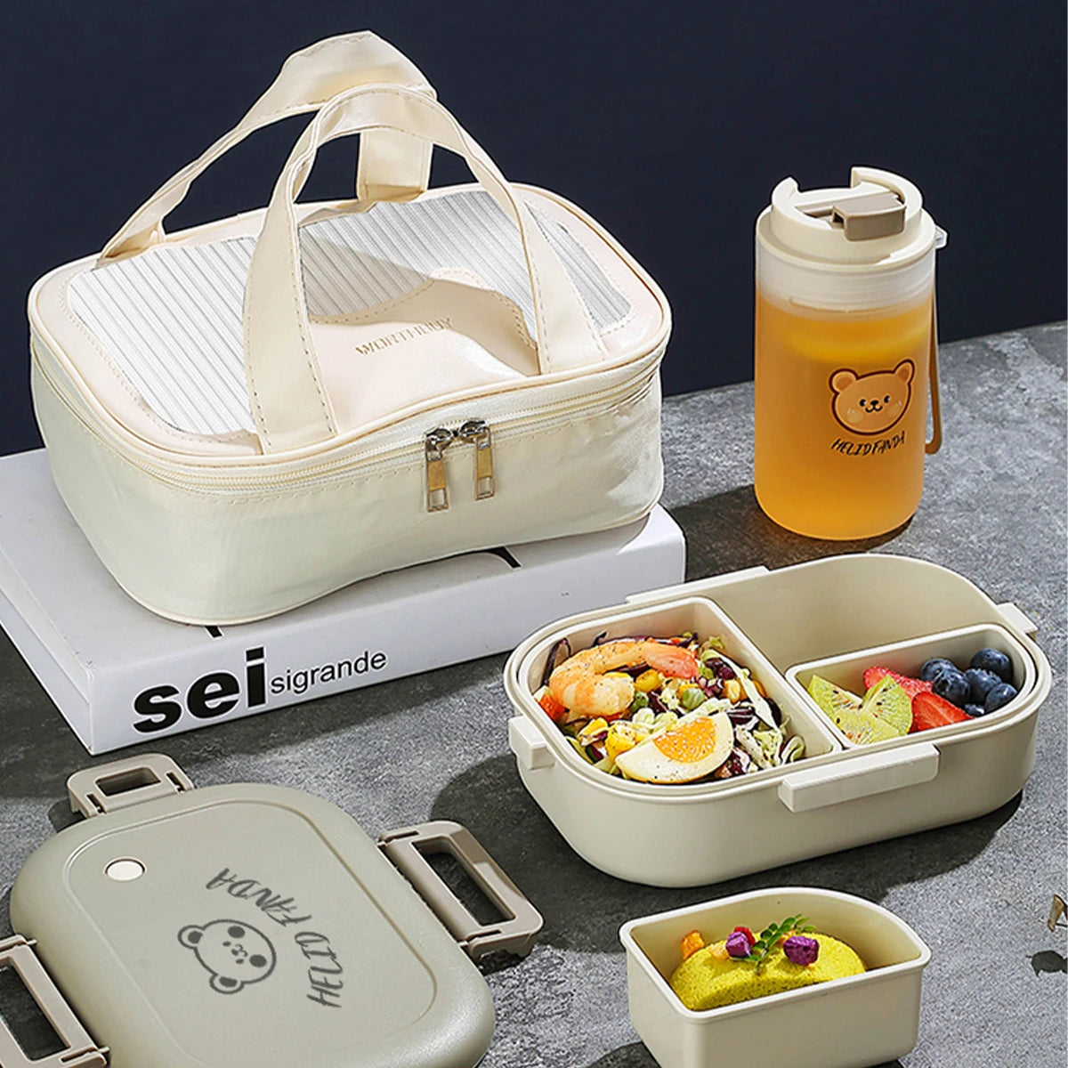 WORTHBUY Portable Plastic Bento Lunch Box With 3 Removable Compartment Leak-proof Microwave Salad Food Container For Kids School