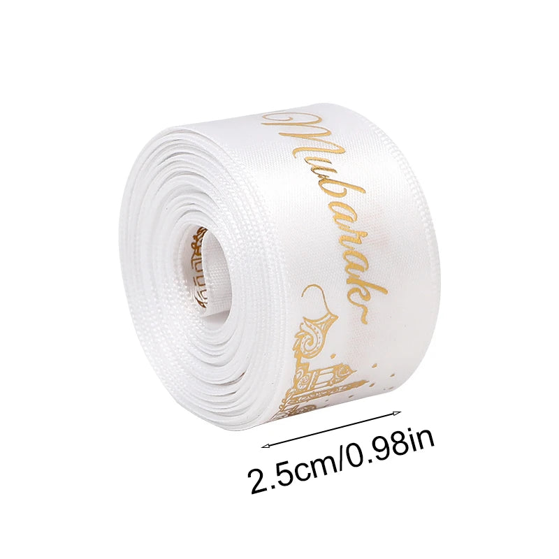 2.5cm 5Yards Eid Mubarak Ribbon Gift Box Wrapping Decoration DIY Bow 2025 Islamic Muslim Festival Party Supplies Ramadan Kareem