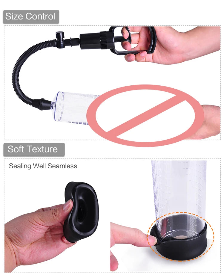 8 Inch Manual Trolley Penis Pump, Regular and Deluxe Versions Available, Negative Pressure Vacuum Penis Exerciser