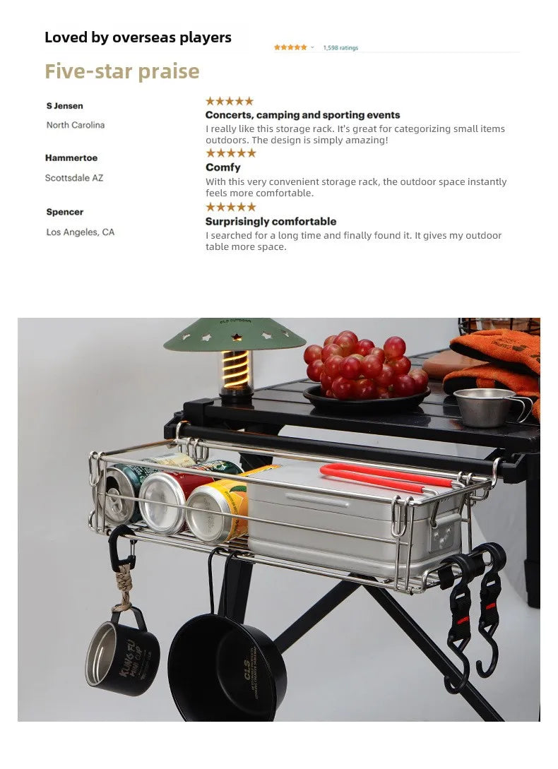 Outdoor Aluminum Table Side Storage Rack Hanging Mesh IGT Table Expansion Bracket Folding Table Extension Basket Folding Rack