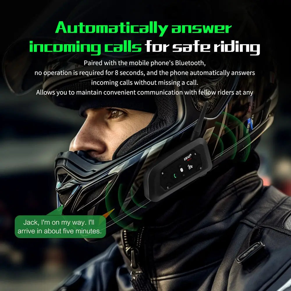EJEAS V6 PRO+ Motorcycle Helmet Intercom Bluetooth Headset 6 Riders Communicator Waterproof V5.1 Music Player 800m Interphone