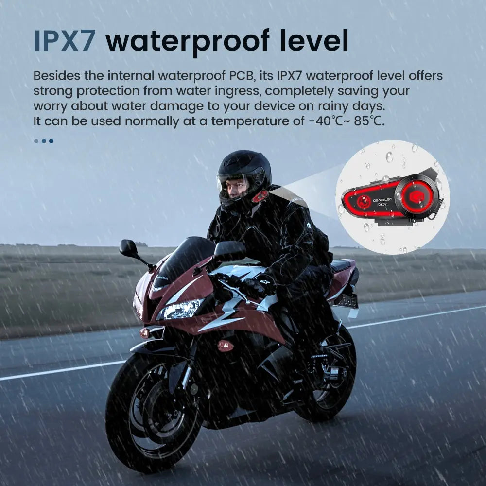 GEARELEC DK02 Motorcycle Helmet Headset Stereo Bluetooth Hands Free Call IPX7 Waterproof 2800mAh With Tri-Color Ambient Light