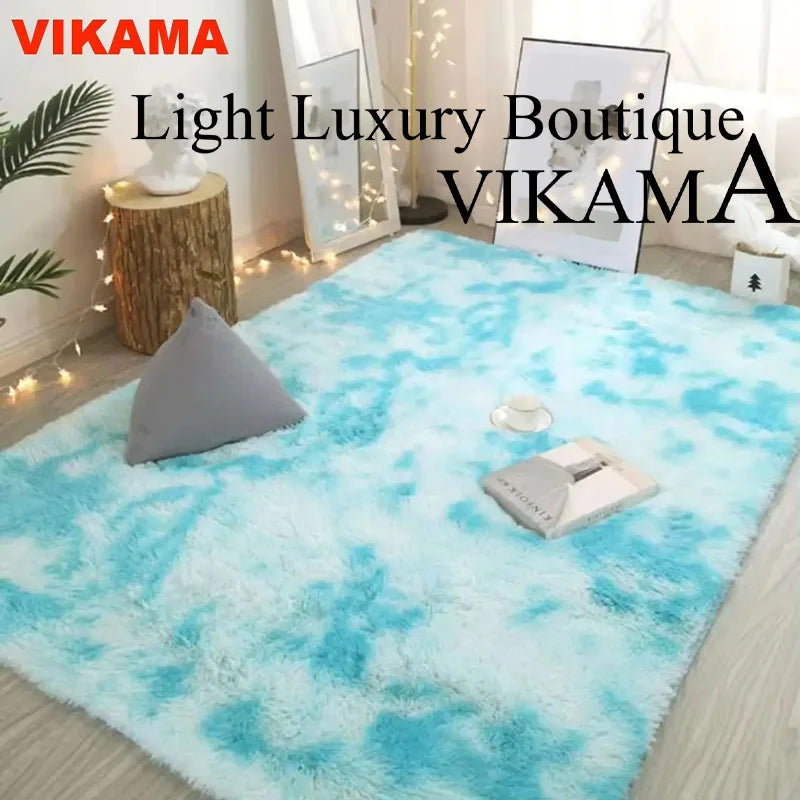 VIKAMA Solid Color Simple Nordic Tie-dye Carpet Living Room Bedroom Bbed Sofa Comfortable Blanket Silk Wool Floor Mat All Spread